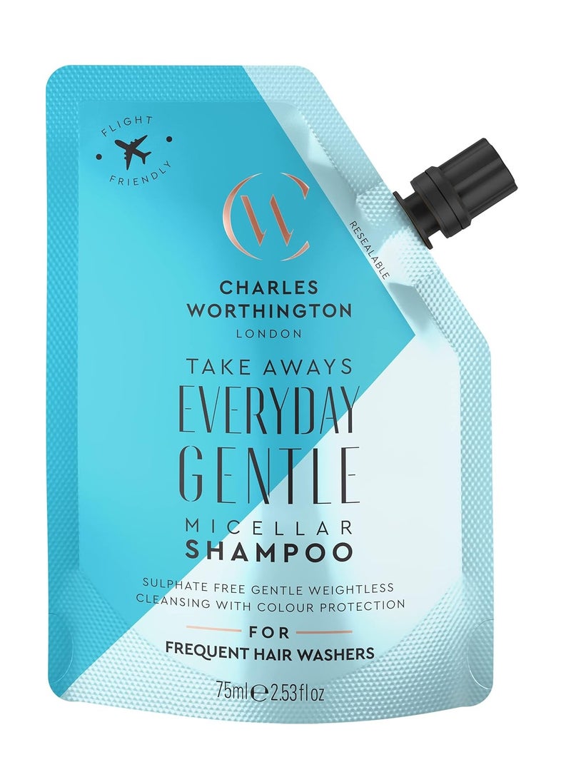CHARLES WORTHINGTON Everyday Gentle Micellar Shampoo Takeaway Travel Size Nourish and Protect Salon Shampoo for Everyday Use 75ml  - Image 1