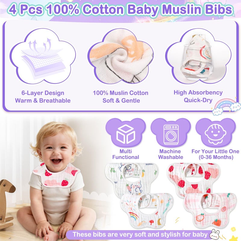Flasoo 16 Pcs Baby Towels Set, Baby Towels and Washcloths Set,4 Pcs Animal Hooded Baby Towels, 4 Pcs Baby Bibs & 8 Pcs Washcloths Set for Infants, Toddlers and Kids-Unicorns, Rabbits, Kittens & Chicks - Image 5