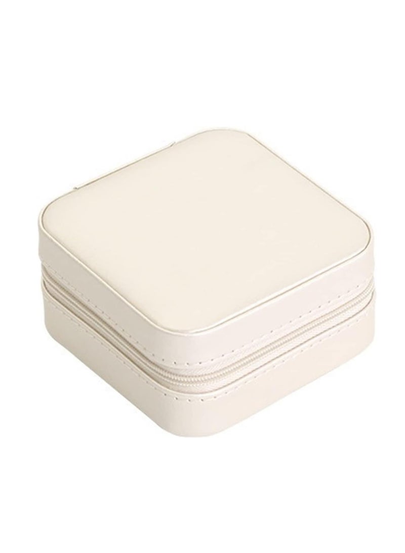 MM Pens MM Abia Travel Jewelry Box, Travel Jewelry Organizer, Portable Zippered Jewelry Box for Jewelry Storage Leather (Color: White) - Image 2