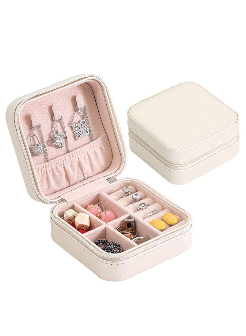 MM Pens MM Abia Travel Jewelry Box, Travel Jewelry Organizer, Portable Zippered Jewelry Box for Jewelry Storage Leather (Color: White) - Image 1