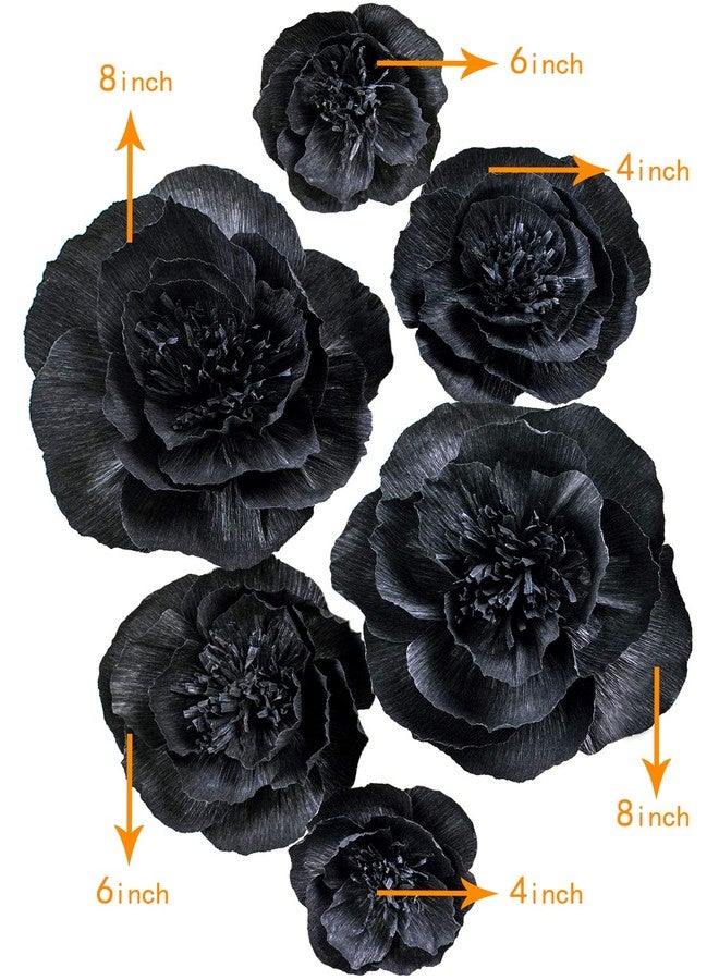 Letjolt Black Paper Flowers Decorations for Wall Black Artificial 3D Flowers for Wedding Decor Baby Shower Bridal Shower(Set 6) - Image 2
