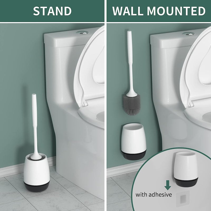 TRADY Toilet Brush and Holder Set for Bathroom, Deep-Cleaning Silicone Toilet Bowl Brush with Non-Slip Long Plastic Handle, Bendable Brush Head to Clean Toilet Corner Easily (Desing 2) - Image 5