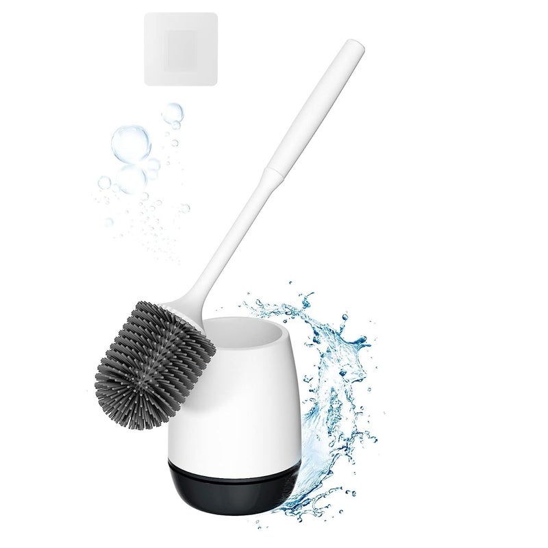 TRADY Toilet Brush and Holder Set for Bathroom, Deep-Cleaning Silicone Toilet Bowl Brush with Non-Slip Long Plastic Handle, Bendable Brush Head to Clean Toilet Corner Easily (Desing 2) - Image 1
