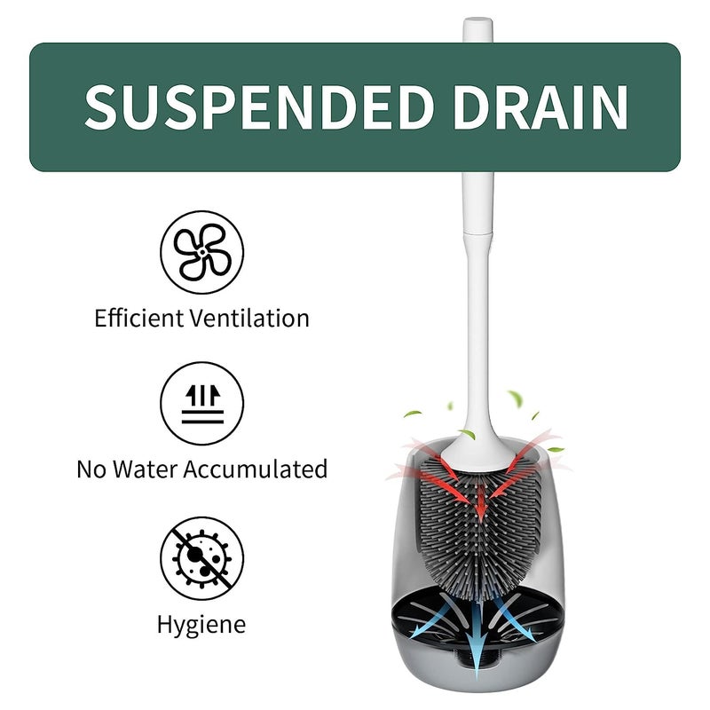 TRADY Toilet Brush and Holder Set for Bathroom, Deep-Cleaning Silicone Toilet Bowl Brush with Non-Slip Long Plastic Handle, Bendable Brush Head to Clean Toilet Corner Easily (Desing 2) - Image 4