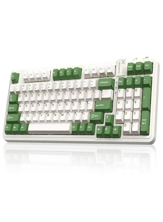 AUSDOM 98Pro Silent Mechanical Keyboard, Wireless Hot Swappable Gaming Keyboard with Backlit,Gasket Structure,Pre-lubed Tactile Switches,2.4GHz/Type-C/Bluetooth Custom Keyboards (Green & White-Silent) - Image 1