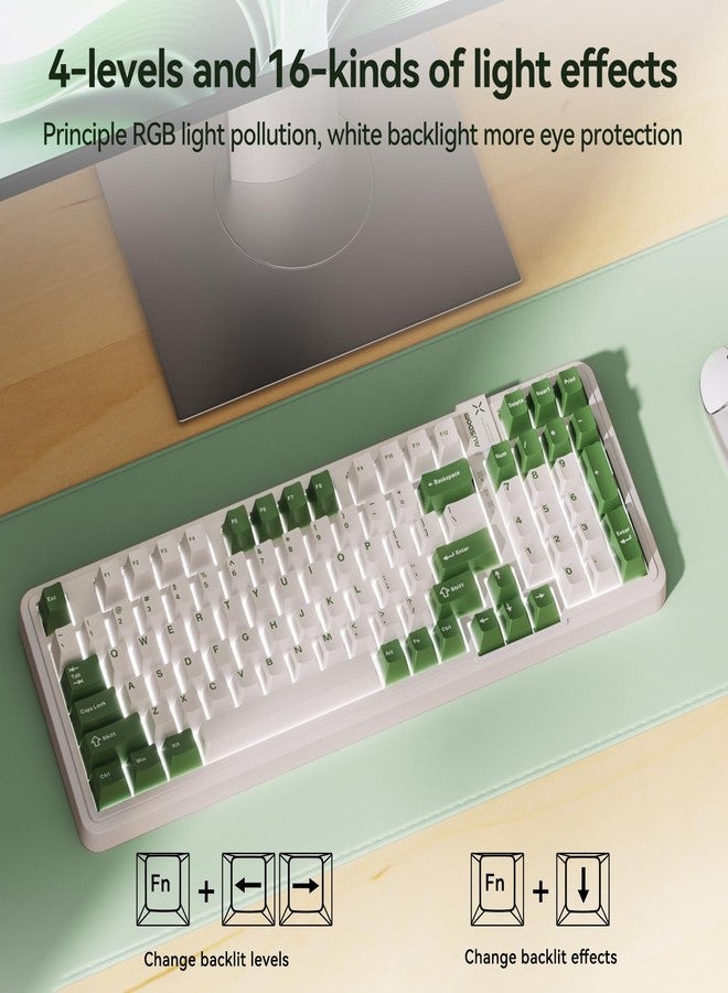 AUSDOM 98Pro Silent Mechanical Keyboard, Wireless Hot Swappable Gaming Keyboard with Backlit,Gasket Structure,Pre-lubed Tactile Switches,2.4GHz/Type-C/Bluetooth Custom Keyboards (Green & White-Silent) - Image 4