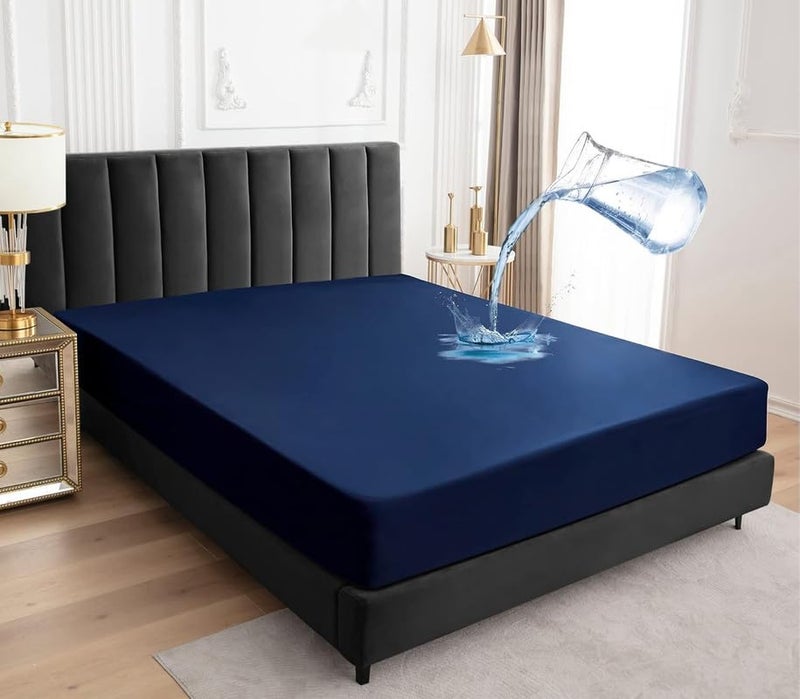 SEM B GRA 100 Waterproof Mattress Protector with Zipper ChainZippered Mattress Encasement Bed Cover SixSided Waterproof Mattress Protector with Zip Single_78x36_6 Navy Blue - Image 1