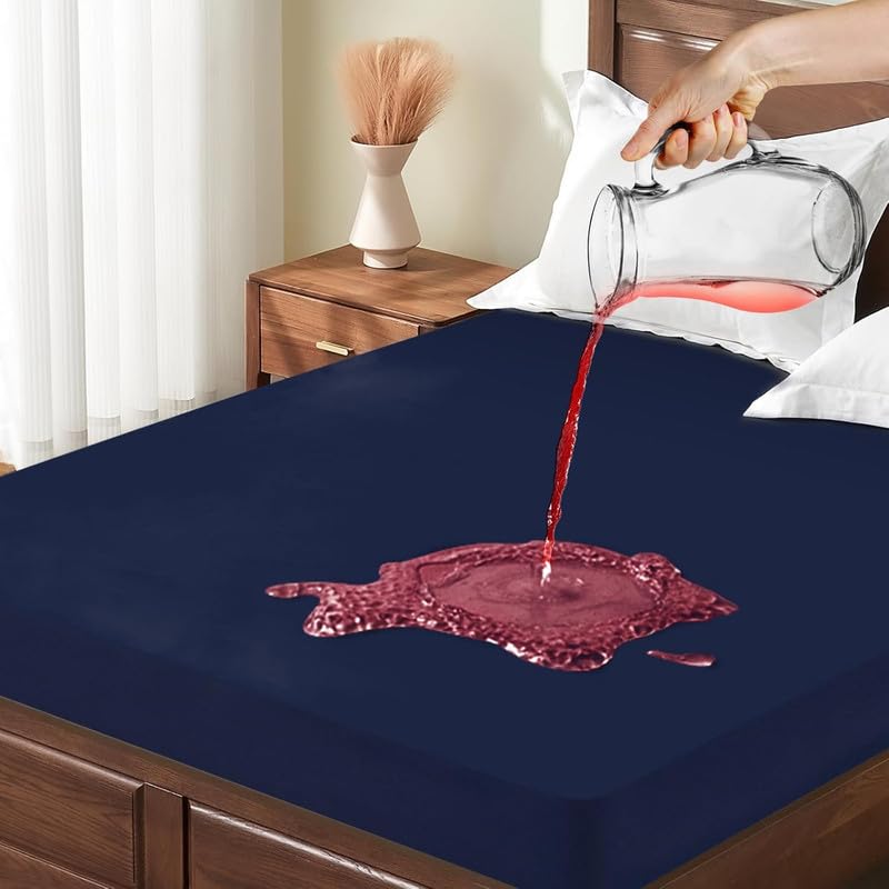 SEM B GRA 100 Waterproof Mattress Protector with Zipper ChainZippered Mattress Encasement Bed Cover SixSided Waterproof Mattress Protector with Zip Single_78x36_6 Navy Blue - Image 3