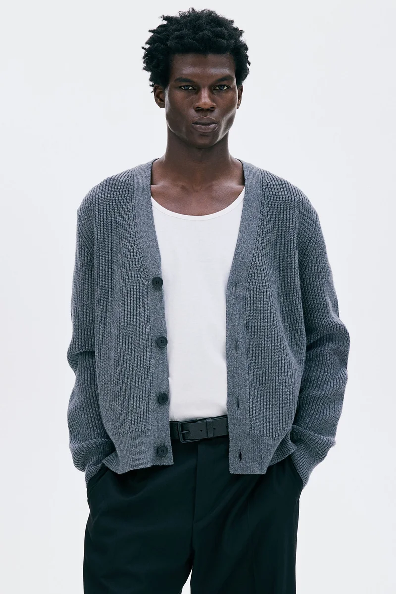 اتش اند ام كارديغان محبوك من نسيج مرن بقصّة عادية