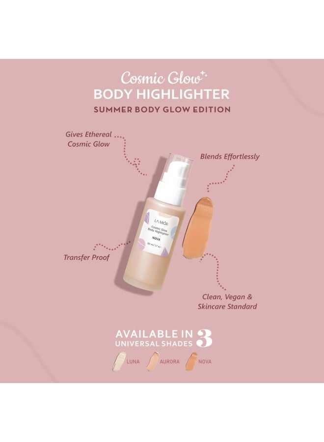 LAMIOR Cosmic Glow Body Highlighter - Nova | Liquid Highlighter for Body, Flawless Radiance, Lit-from-Within, Blurs Imperfections, Transfer & Sweat Proof, Clean - 50ml - Image 4