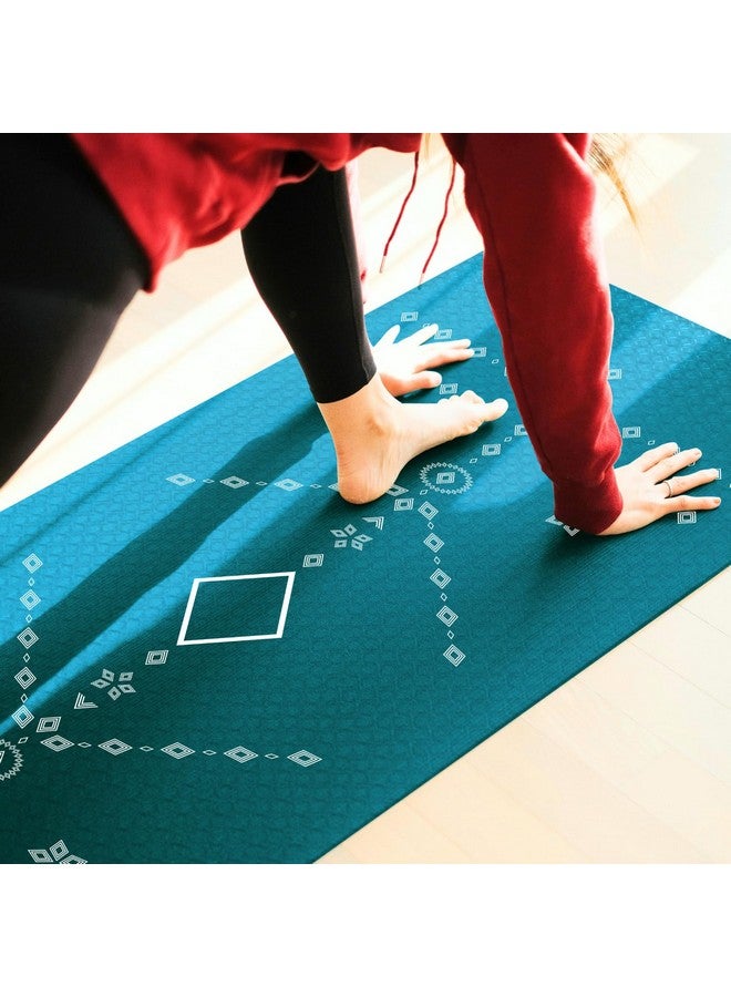 ThinkArtDecor Think Art Decor Alignment Yoga Mat for Women, Men, Kids, 6mm Thick TPE Mat with Strap, Dual textured for Anti-Slip, Durable Exercise Mat for Home Workout, Gym*, Meditation (24X72 inch, Ocean Blue) - Image 1