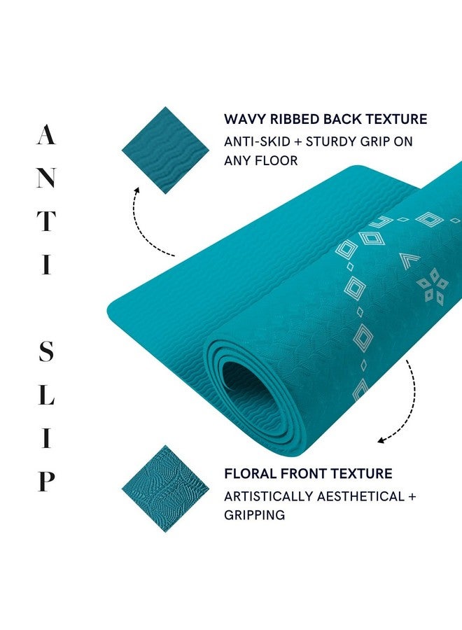 ThinkArtDecor Think Art Decor Alignment Yoga Mat for Women, Men, Kids, 6mm Thick TPE Mat with Strap, Dual textured for Anti-Slip, Durable Exercise Mat for Home Workout, Gym*, Meditation (24X72 inch, Ocean Blue) - Image 5