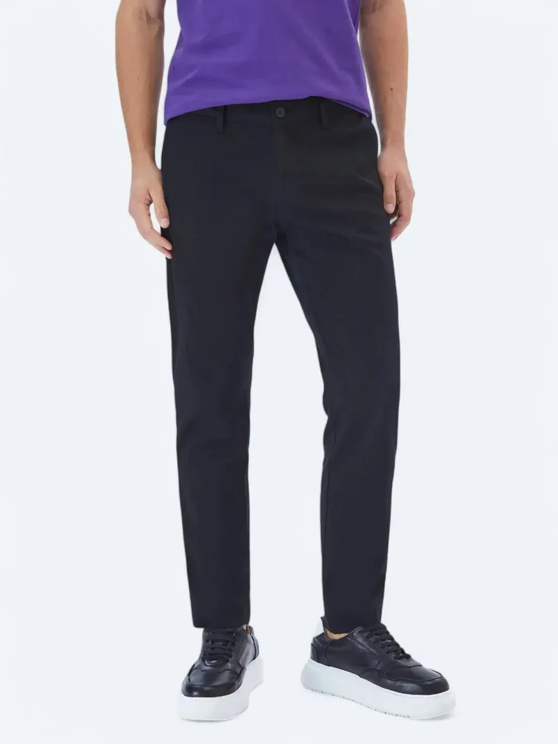 Kip Black Weaving Regular Fit Casual Cotton Blended Trousers