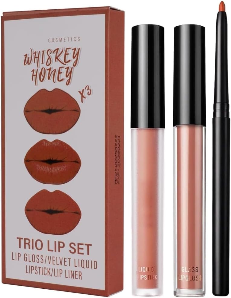 LOPHE 3Pcs Red Lip Kit Set Matte Liquid Lipstick Lip Gloss Lip Liner Highly Pigmented Waterproof Long Lasting Makeup for Christmas Party Date Night Cosmetic Gift for Women Vegan