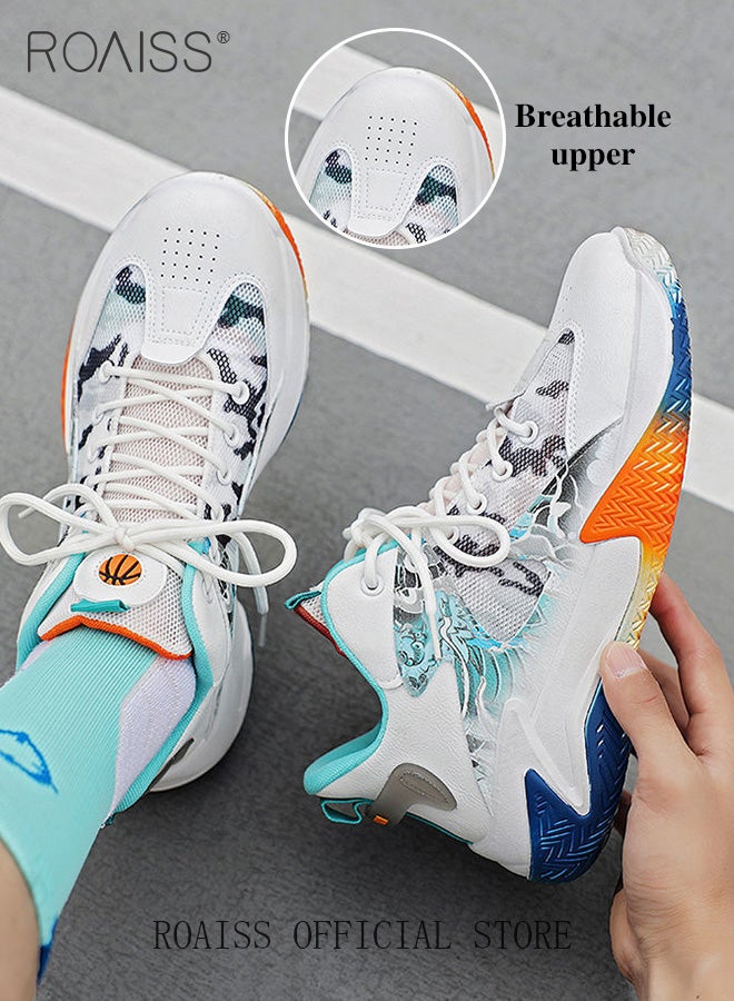 roaiss Mens High Top Basketball Shoes Mesh Breathable Upper Colour Blocking Athletic Shoes Men Fashions Lightweight Comfortable Sports Shoes Non-slip Wear-Resistant Thick Sole Sneakers Multicolour Colorblock Sneakers  - Image 2
