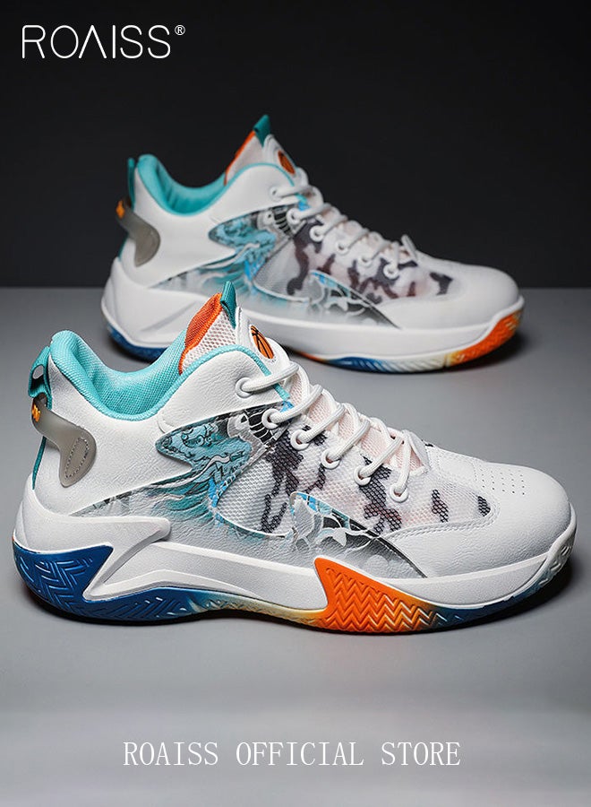 roaiss Mens High Top Basketball Shoes Mesh Breathable Upper Colour Blocking Athletic Shoes Men Fashions Lightweight Comfortable Sports Shoes Non-slip Wear-Resistant Thick Sole Sneakers Multicolour Colorblock Sneakers  - Image 5
