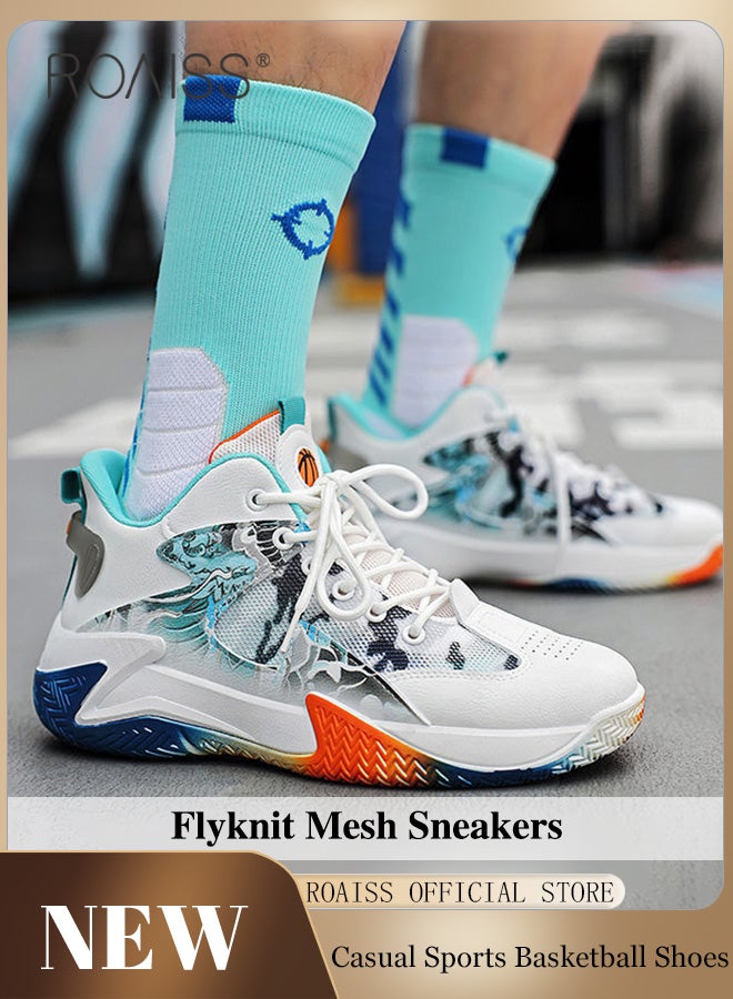 roaiss Mens High Top Basketball Shoes Mesh Breathable Upper Colour Blocking Athletic Shoes Men Fashions Lightweight Comfortable Sports Shoes Non-slip Wear-Resistant Thick Sole Sneakers Multicolour Colorblock Sneakers  - Image 1