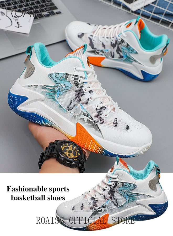 roaiss Mens High Top Basketball Shoes Mesh Breathable Upper Colour Blocking Athletic Shoes Men Fashions Lightweight Comfortable Sports Shoes Non-slip Wear-Resistant Thick Sole Sneakers Multicolour Colorblock Sneakers  - Image 3