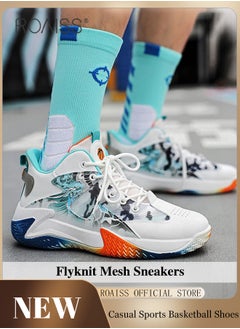 roaiss Mens High Top Basketball Shoes Flyknit Mesh Breathable Upper Colour Blocking Athletic Shoes Men Fashions Lightweight Comfortable Sports Shoes Non-slip Wear-Resistant Thick Sole Sneakers Multicolour  - Image 1