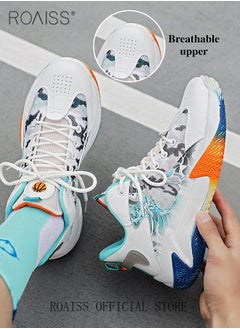roaiss Mens High Top Basketball Shoes Flyknit Mesh Breathable Upper Colour Blocking Athletic Shoes Men Fashions Lightweight Comfortable Sports Shoes Non-slip Wear-Resistant Thick Sole Sneakers Multicolour  - Image 2