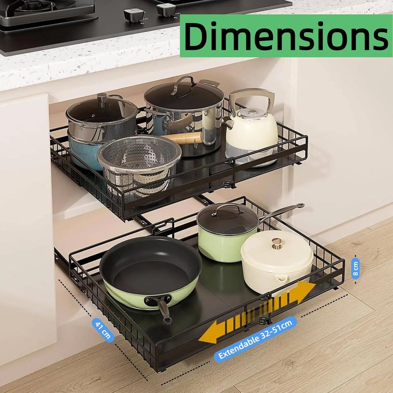 SALADAYS Expandable Pull-Out Cabinet Organizer | Adjustable Width, No-Drill & Drill Mounting | Iron Kitchen Storage Rack with Silent Sliding Rails - Image 2