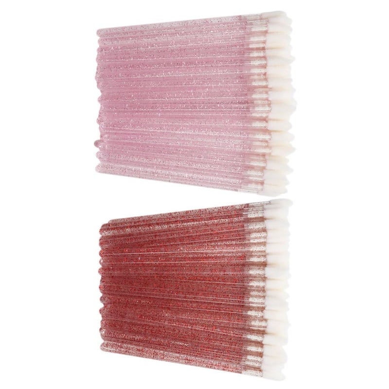100 Pcs Disposable Lip Brush Applicators with Crystal Handles, Plastic Lipstick Brushes in Red and Pink, Portable Makeup Tools for Lipstick and Lip Gloss Application - Image 1