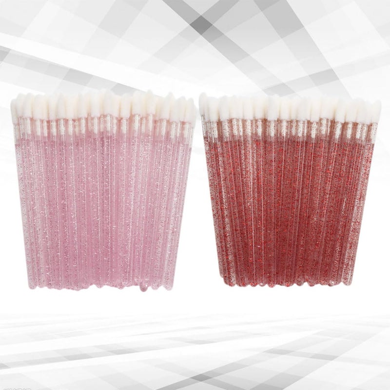 100 Pcs Disposable Lip Brush Applicators with Crystal Handles, Plastic Lipstick Brushes in Red and Pink, Portable Makeup Tools for Lipstick and Lip Gloss Application - Image 4