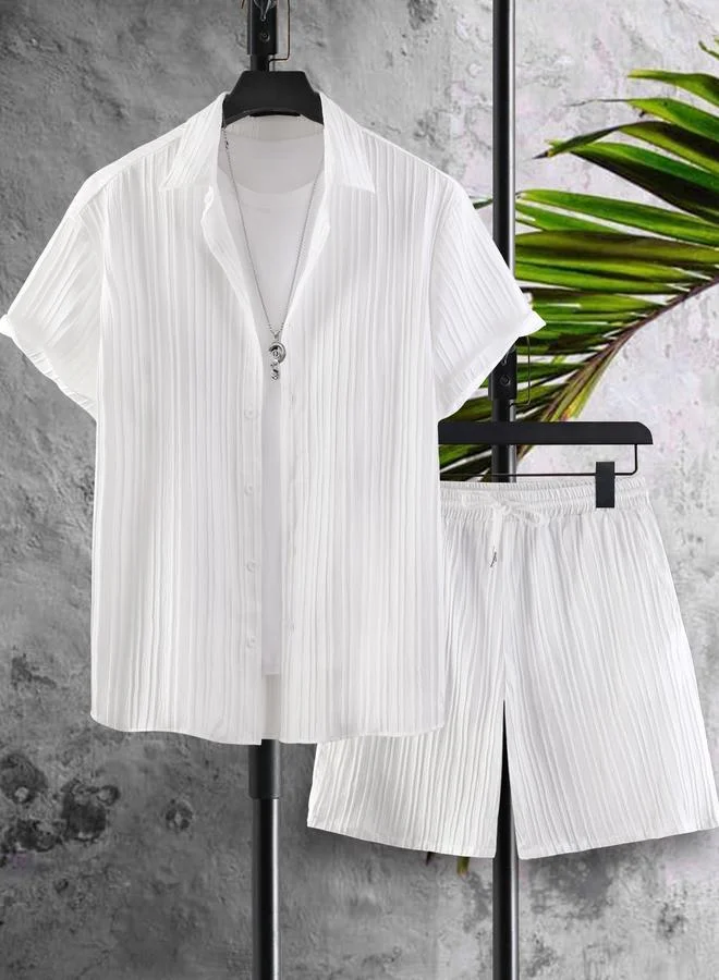 Take Two Men Plus Size Textured Casual Shirt and Shorts Co-ord Set