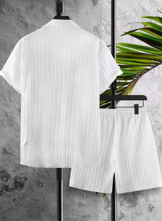 Take Two Men Plus Size Textured Casual Shirt and Shorts Co-ord Set