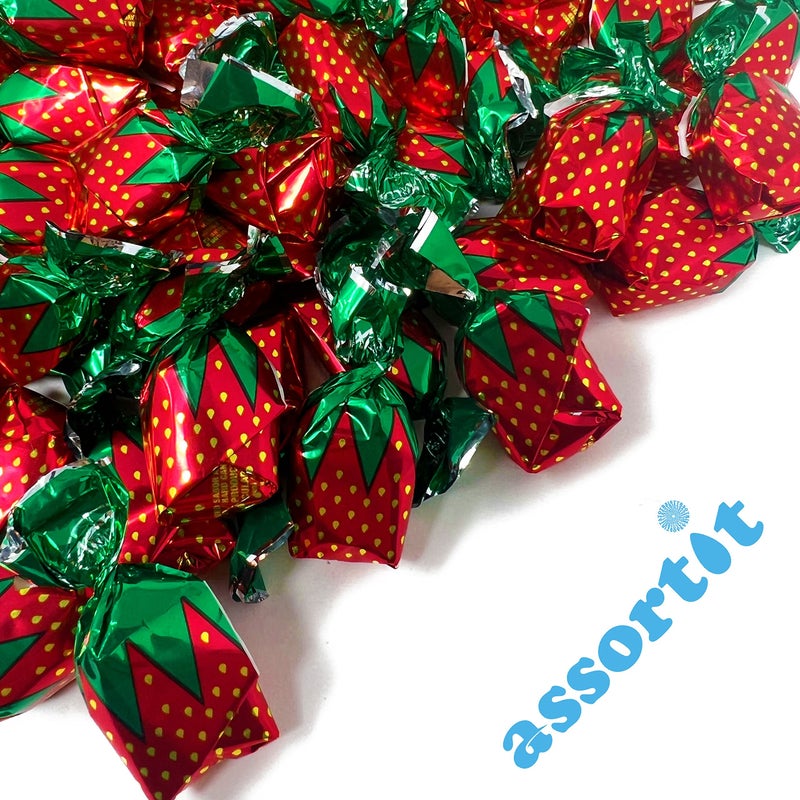 Assortit حلوى الفراولة الصلبة المحشوة بلب الفاكهة الحقيقي - 1 رطل - بون بون بنكهة الفراولة المحشوة بلب الفراولة الحقيقي - مجموعة حلوى أمريكية عتيقة - مغلفة بشكل فردي، 16 أونصة. - Image 4