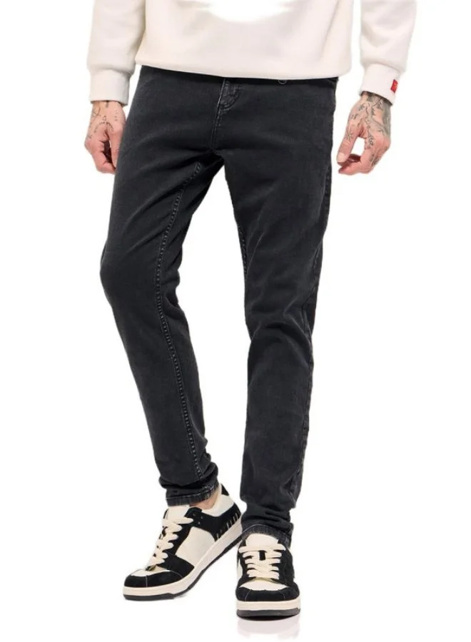 THE BEAR HOUSE Men's Black with Light Fade Mid-Rise Skinny Fit Jeans Classic Comfort With Modern Style, Perfect For Everyday Casual Looks And Effortless Streetwear Vibes
