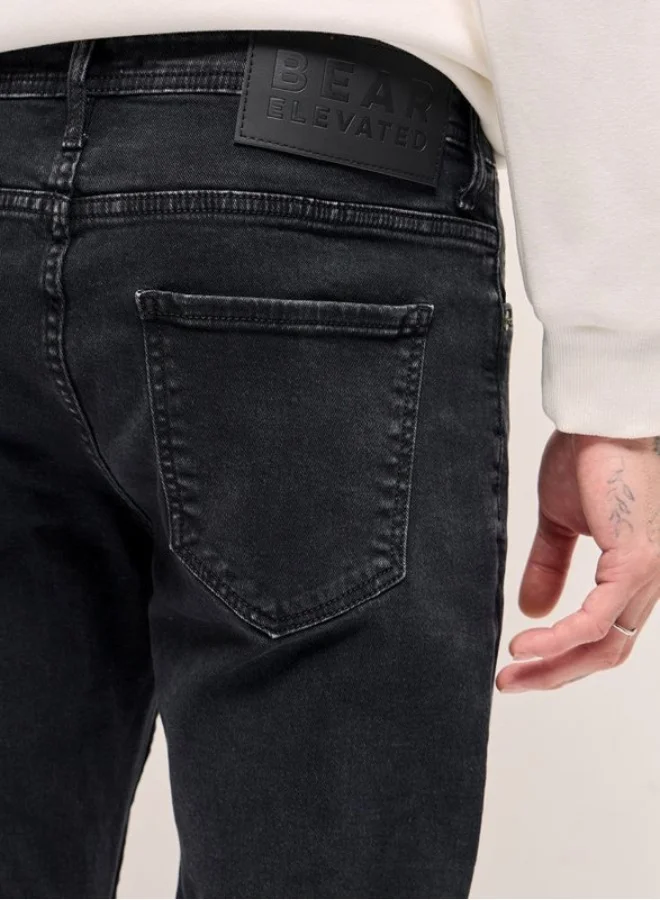 THE BEAR HOUSE Men's Black with Light Fade Mid-Rise Skinny Fit Jeans Classic Comfort With Modern Style, Perfect For Everyday Casual Looks And Effortless Streetwear Vibes