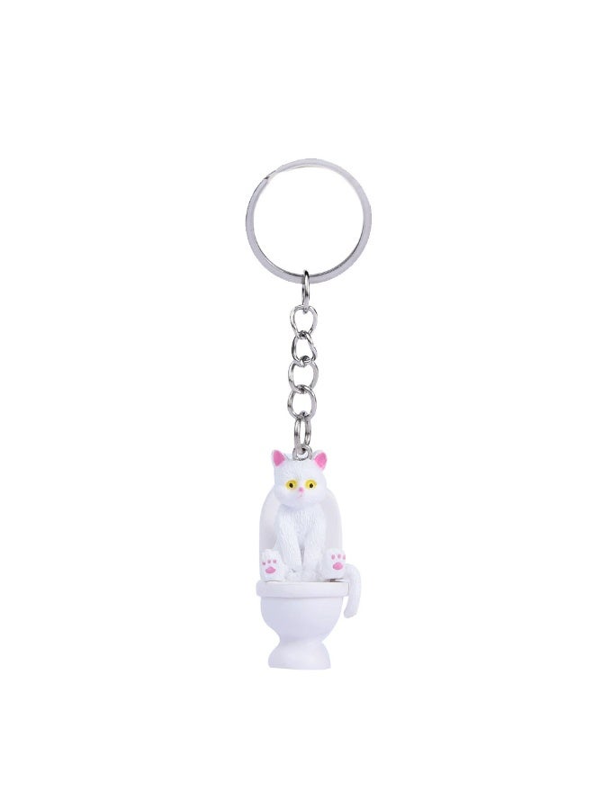Creative Cartoon Toilet Cat Keychain Funny Toy Animal Key Ring for Women Men DIY Car Handbag Phone Case Pendant Accessories Gift-Color:A