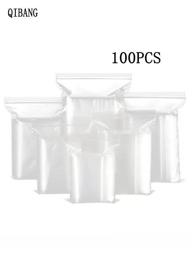 QIBANG Clear 100 Piece Plastic Zipper Bags for Kitchen Storage Office Supplies Jewelry Beads Crafts Printed Materials Fruits Nuts Candy Packaging and Everyday Use - Image 1