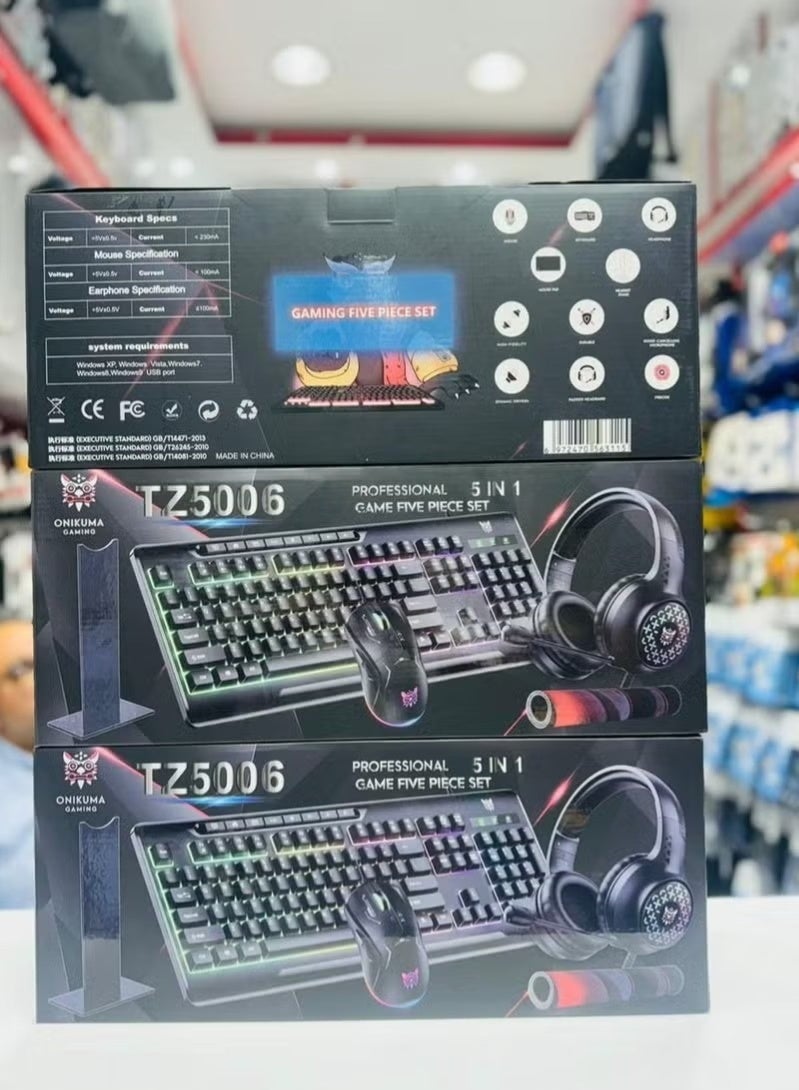 ONIKUMA TZ5006 5-in-1 RGB Wired Mechanical Gaming Combo Set - Keyboard, Mouse, Headset, Stand & Mousepad, Black - Image 2