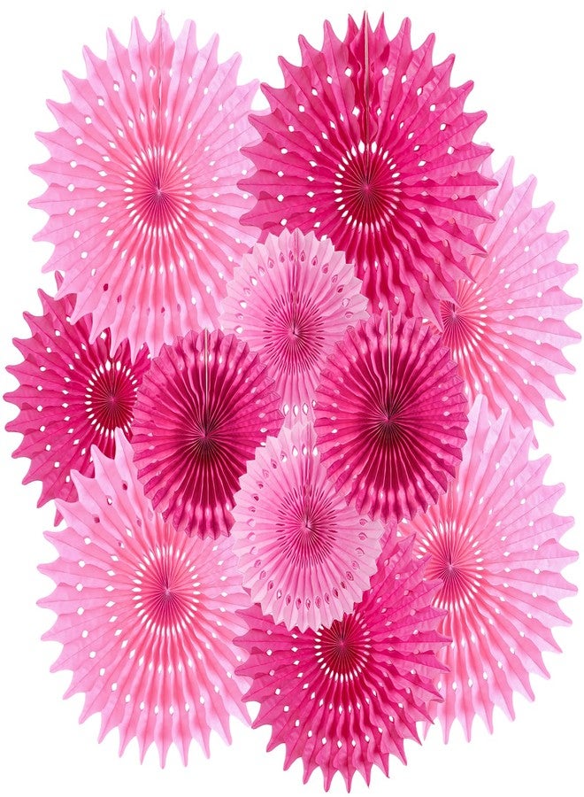 SUNBEAUTY Pack of 12 Hanging Honeycomb Paper Fans Hot Pink Party Decoration Fuchsia Pink Paper Decoration for Birthday Wedding Graduation Events Accessories - Image 1
