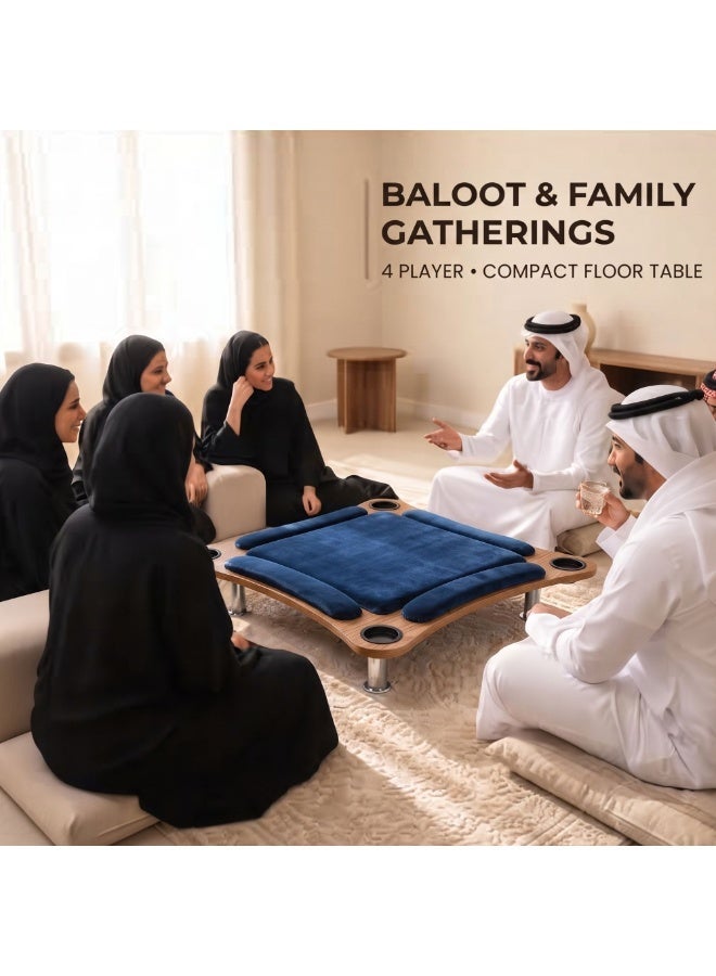 فور بلس طاولة بلوت أرضية "البجادية" (لـ 4 لاعبين) بسطح مخملي، مقاس 80×80×16 سم، لون أزرق (نوع الخشب: جوز) - Image 5