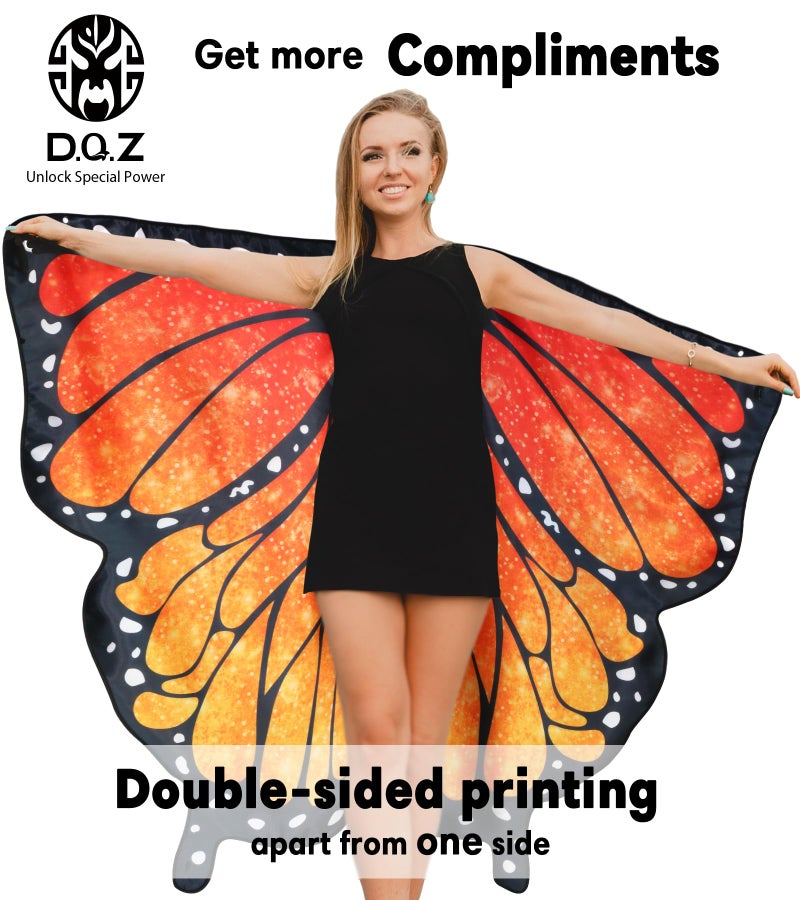 D.Q.Z Double Sided Women Butterfly Wings Costumes for Adults Fairy Festival Dress Up with Headband Halloween Party (Flame Orange) - Image 4