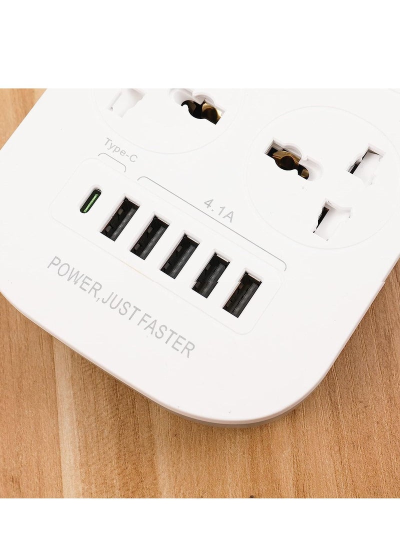TYCOM - Tycom Power Strip Surge Protector with USB- Extension Cord Flat Plug with Widely 4 AC Outlet and 5 USB + 1 PD port, Small Desktop Station with 6 ft Power Cord, Compact Socket - Image 1