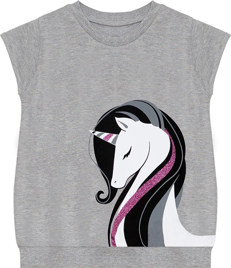 Denokids Elegant Unicorn Girl Gray Black Tunic Leggings Set