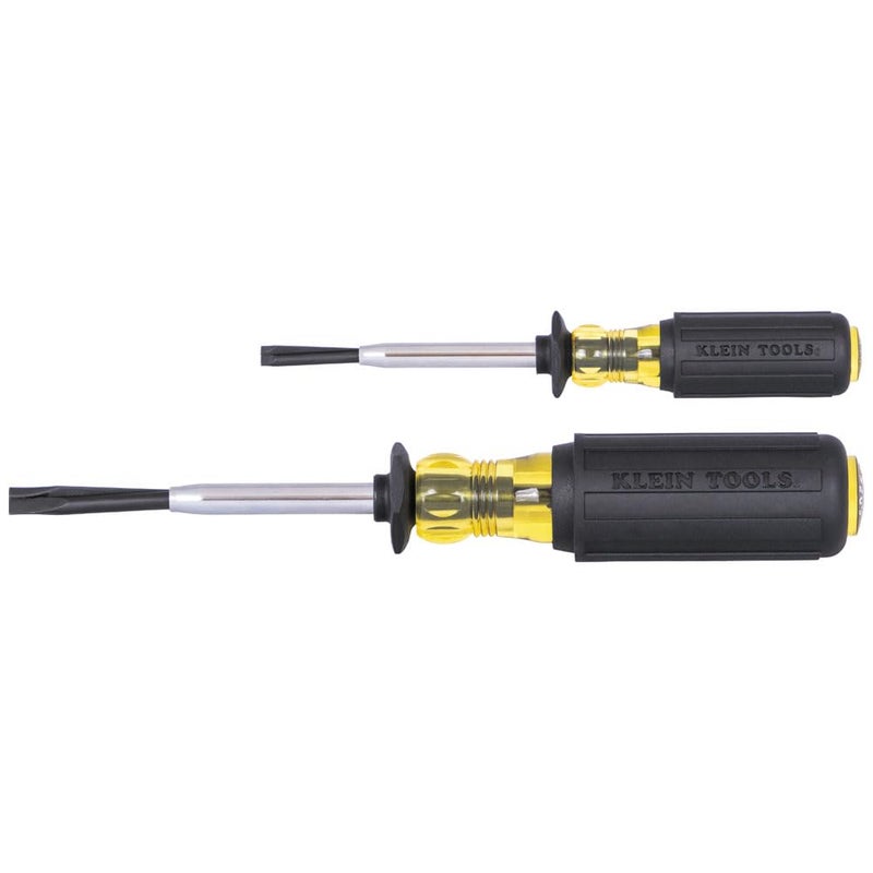 Klein Tools 85153K Slotted Screw-Holding Screwdriver Set, 3/16-Inch, 1/4-Inch Split-Blade Flat Head Driver, Positive Gripping Action, 2-Piece - Image 1