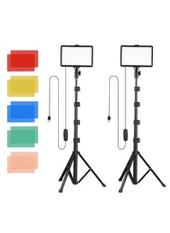 2 Pack USB LED Video Lights Kit Bi-Color Temperature Fill Lights 10-Level Brightness with Light Stands Color Filters for Video Conference Lighting Live Streaming Video Recording Product Photography