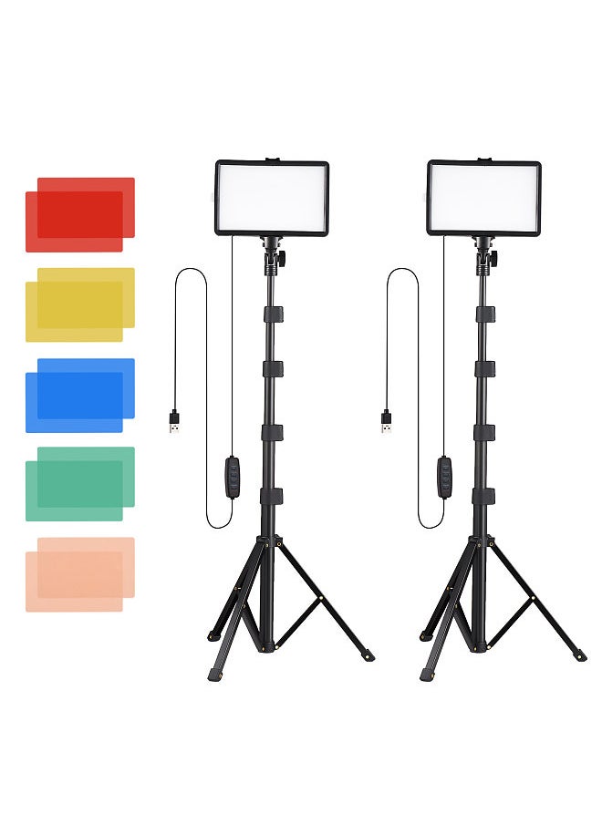 Generic - 2 Pack USB LED Video Lights Kit Bi-Color Temperature Fill Lights 10-Level Brightness with Light Stands Color Filters for Video Conference Lighting Live Streaming Video Recording Product Photography - Image 1