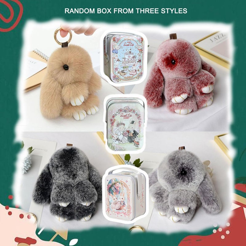 BOVVSKY Bunny Keychain with Box, Bunny Keychain with Tin, BunnyCute Plush Key chain (Khaki) - Image 3