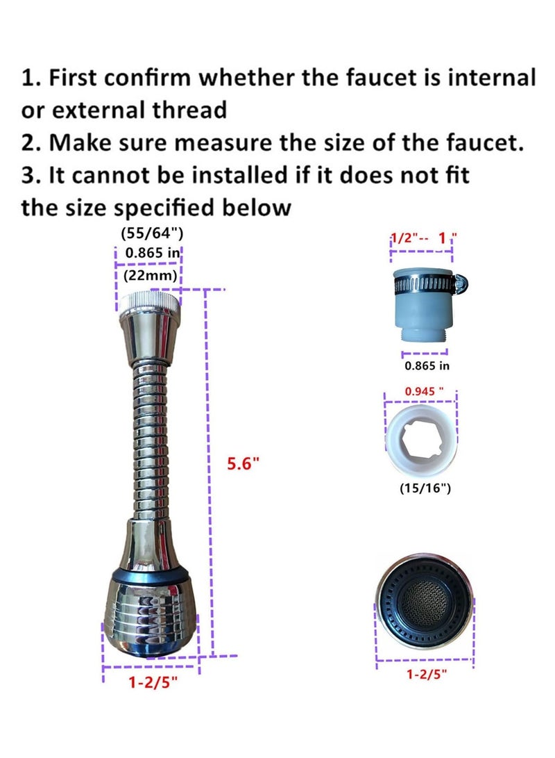 GOTOONE Flexible Faucet Sprayer 360 ° Kitchen Sink Aerator ABS Polished Chrome for Cold Hot Water (Silver） - Image 2