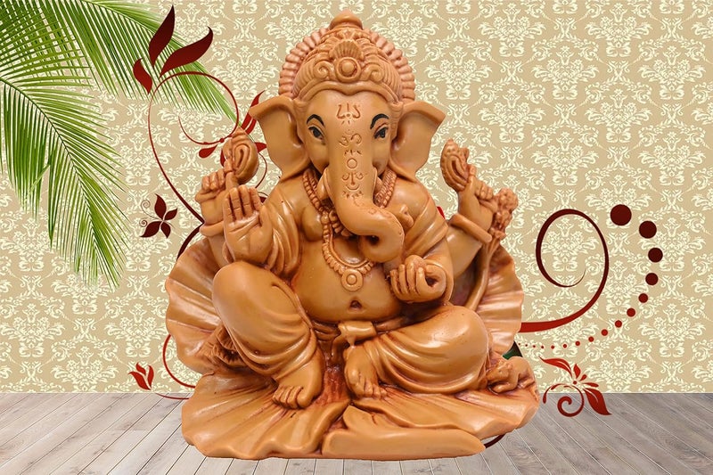 KariGhar Ganesh ji Ganpati Bappa Shoeflower Idol for Car Dashboard House Warming Puja Ghar Diwali Gifting 4 inch - Image 1