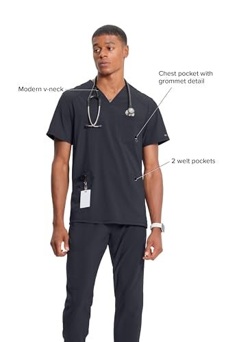 Cherokee Infinity V- Neck Men's Scrub Top with Rib Knit Back Panels CK900A, M, Pewter - Image 4