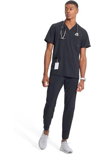 Cherokee Infinity V- Neck Men's Scrub Top with Rib Knit Back Panels CK900A, M, Pewter - Image 3