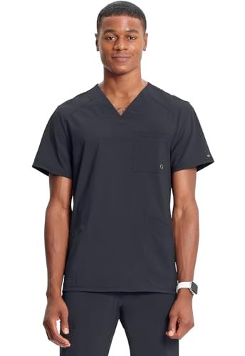Cherokee Infinity V- Neck Men's Scrub Top with Rib Knit Back Panels CK900A, M, Pewter - Image 1