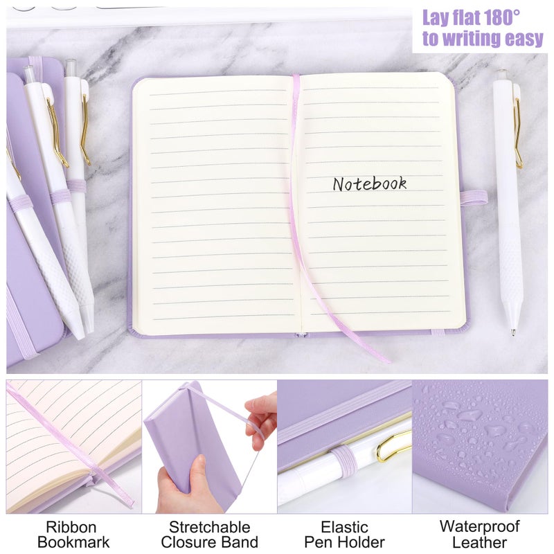 Aodaer 50 Sets Pocket Notebook Journal With Pens  160 Pages  3.5 X 5.5 Inch Mini Lined Journal Notebook A6 Leather Hardcover College Ruled Notepad With Pen Holder For School Office Gifts  Lavender - Image 3